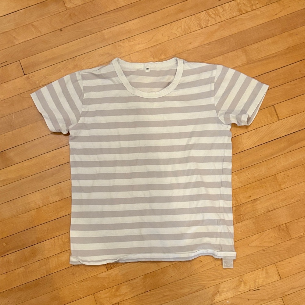 Muji Striped Kids T-Shirt - taupe and White